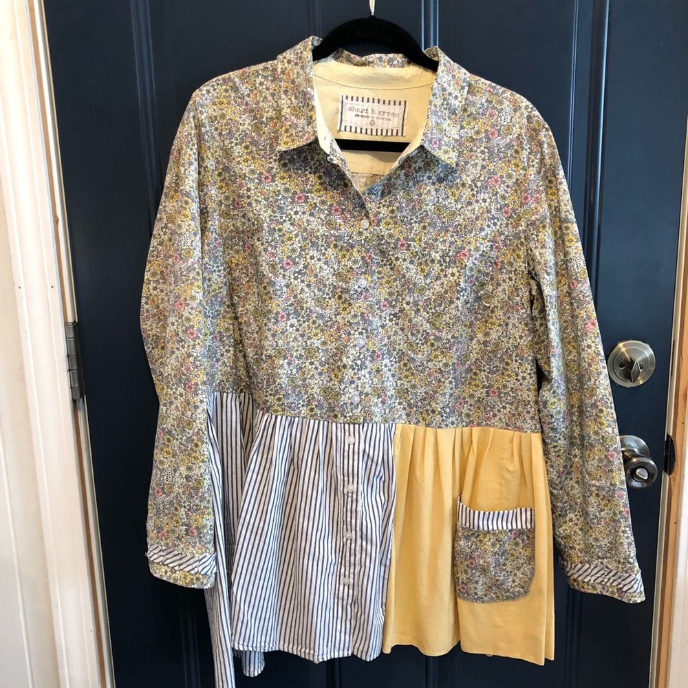 Shari B. Green Womens Remade Collar long Sleeves Blouse Top Size S/M Oversized
